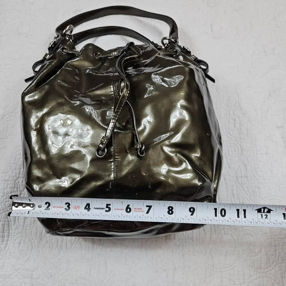 Coach Madison Marielle Drawstring Tote Bag Pewter Patent Leather